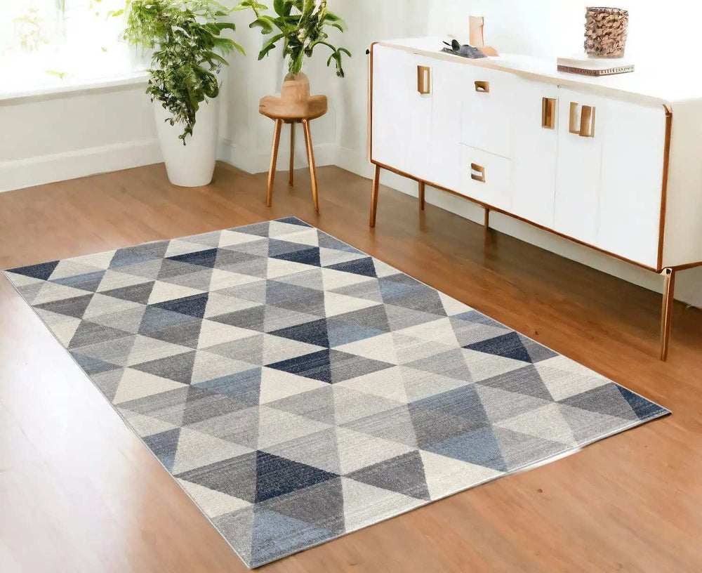 4' X 6' Navy Blue Geometric Diamond Area Rug - Homeroots - Flyclothing LLC