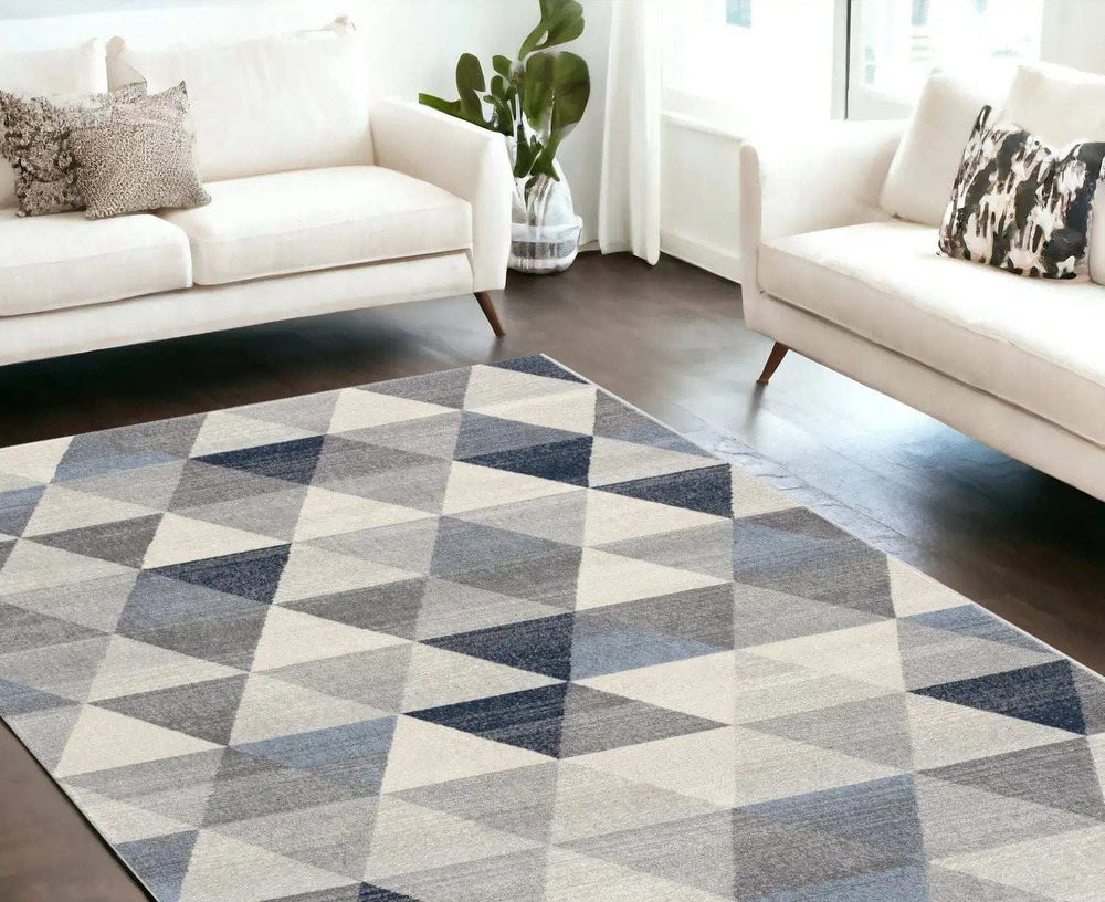 7' X 10' Navy Blue Geometric Diamond Area Rug - Homeroots - Flyclothing LLC