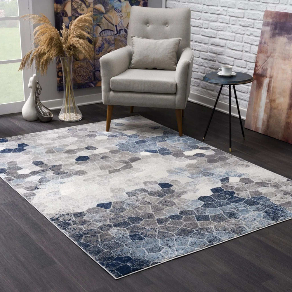4' X 6' Navy Blue Cobblestone Pattern Area Rug - Homeroots - Flyclothing LLC