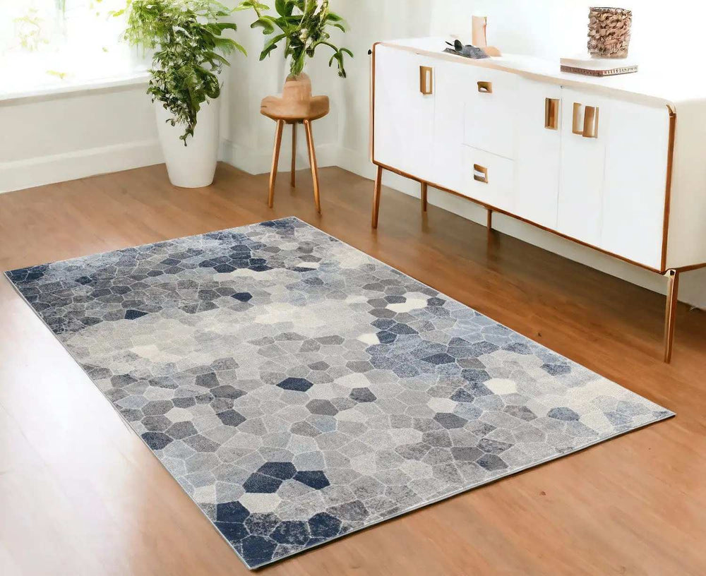 4' X 6' Navy Blue Cobblestone Pattern Area Rug - Homeroots - Flyclothing LLC