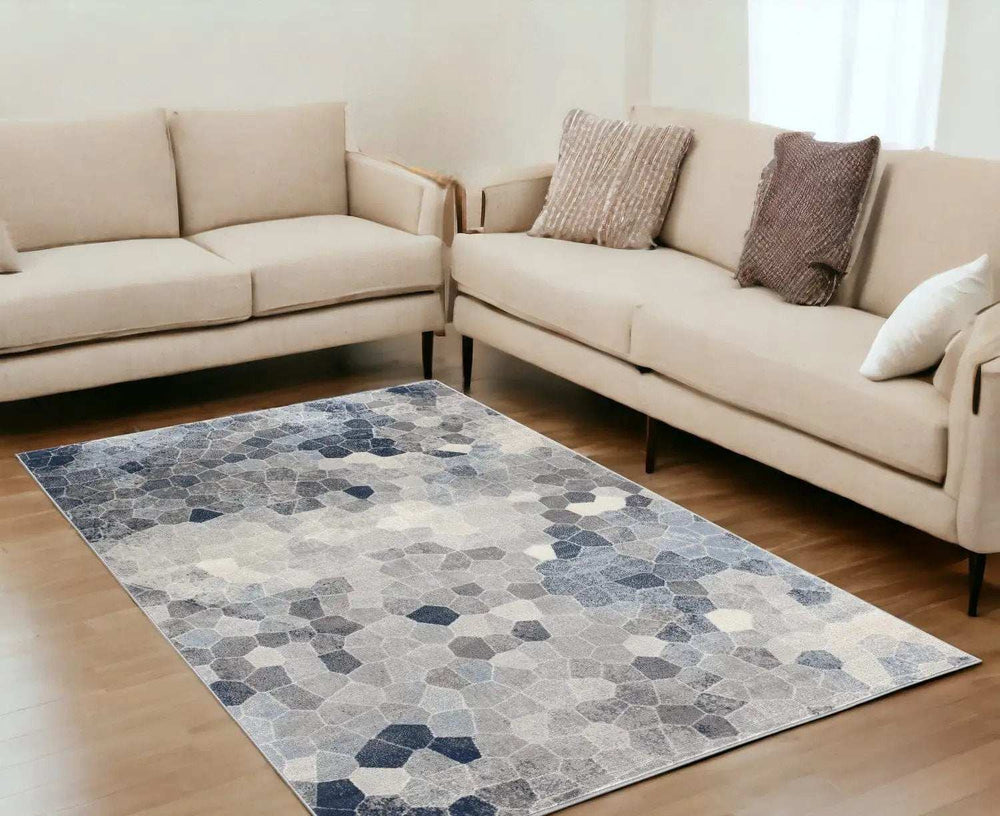 5' X 8' Navy Blue Cobblestone Pattern Area Rug - Homeroots - Flyclothing LLC