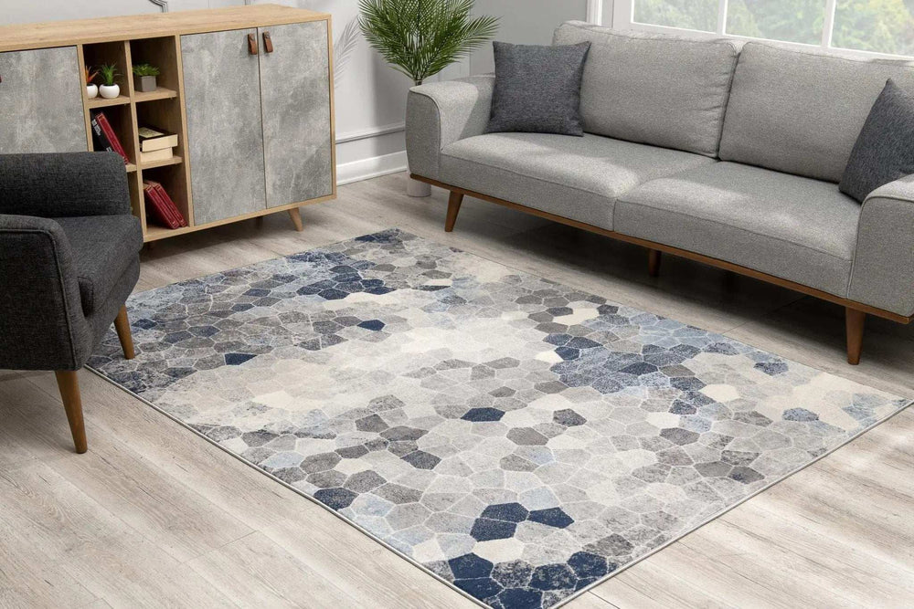 8' X 11' Navy Blue Cobblestone Pattern Area Rug - Homeroots - Flyclothing LLC