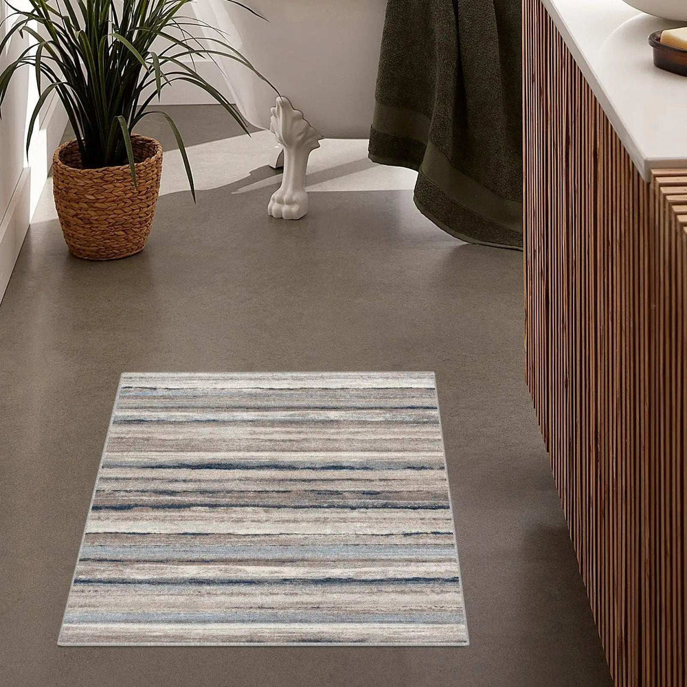 2' X 3' Blue And Beige Distressed Stripes Scatter Rug - Homeroots - Flyclothing LLC