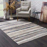 5' X 8' Blue And Beige Distressed Stripes Area Rug - Homeroots - Flyclothing LLC