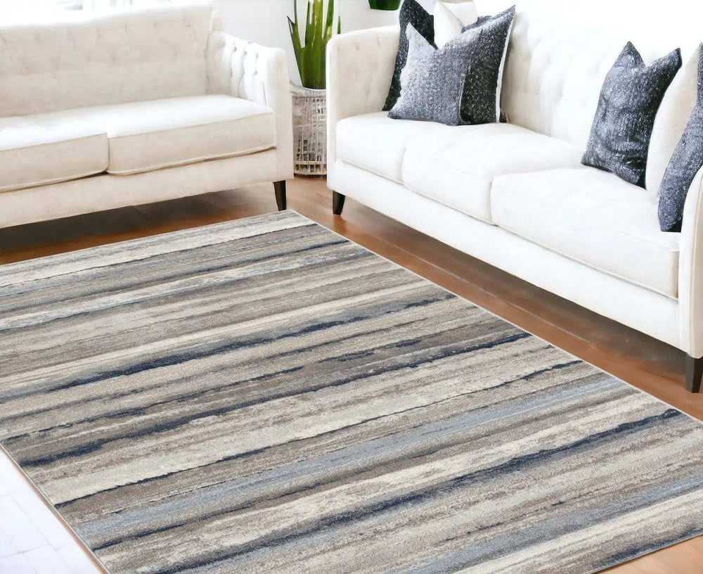 5' X 8' Blue And Beige Distressed Stripes Area Rug - Homeroots - Flyclothing LLC