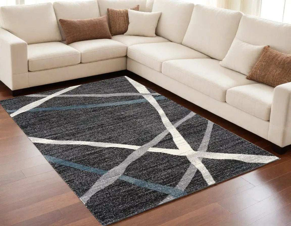 5' X 8' Distressed Black And Gray Abstract Area Rug - Homeroots - Flyclothing LLC