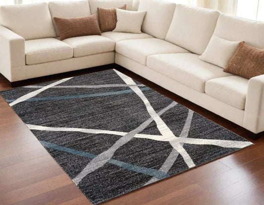 5' X 8' Distressed Black And Gray Abstract Area Rug - Homeroots - Flyclothing LLC