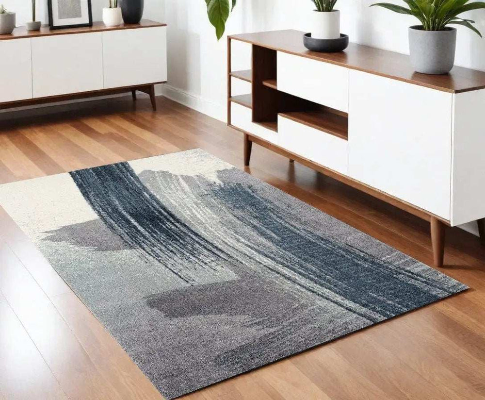 4' X 6' White And Blue Abstract Strokes Area Rug - Homeroots - Flyclothing LLC