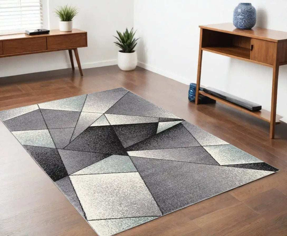 4' X 6' Gray And Blue Prism Pattern Area Rug - Homeroots - Flyclothing LLC