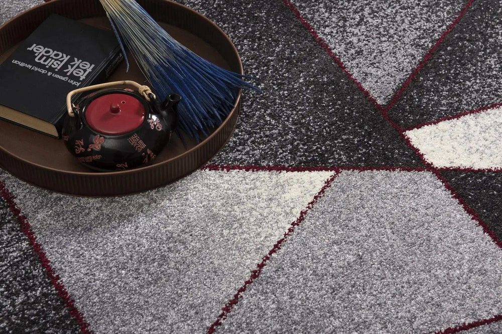 8' X 11' Grey Red Geometric Area Rug - Homeroots - Flyclothing LLC
