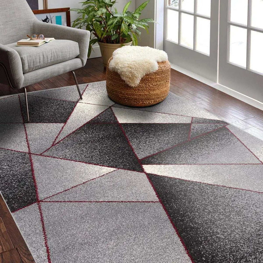 8' X 11' Grey Red Geometric Area Rug - Homeroots - Flyclothing LLC