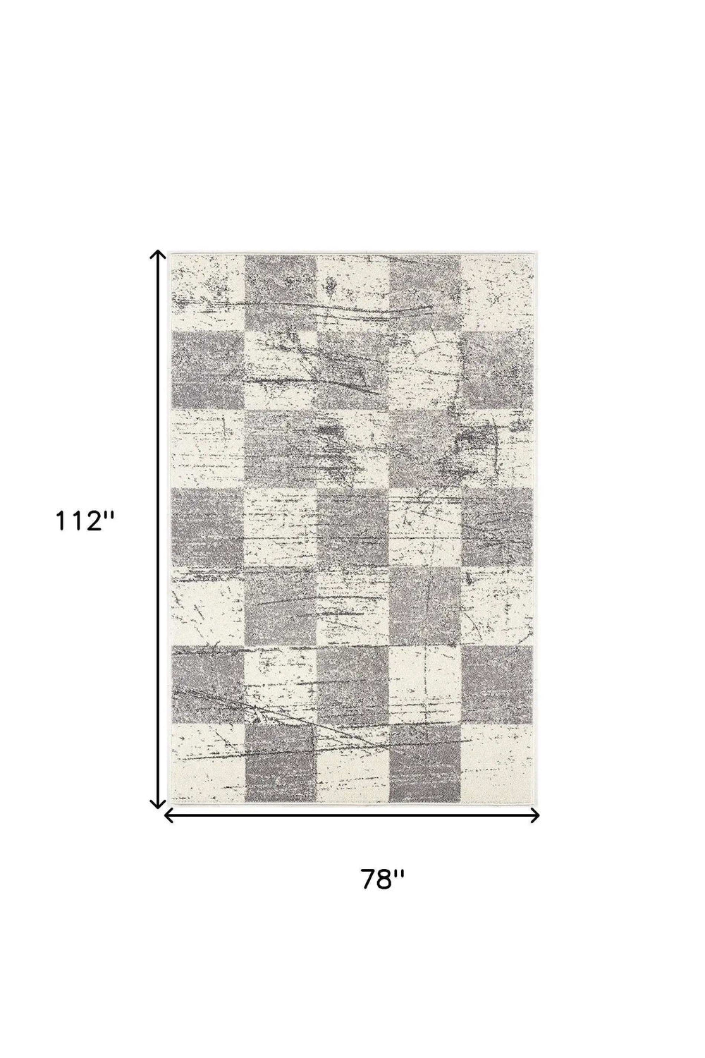 7' X 9' Gray and White Checkered Power Loom Distressed Area Rug - Homeroots - Flyclothing LLC
