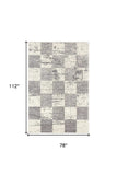 7' X 9' Gray and White Checkered Power Loom Distressed Area Rug - Homeroots - Flyclothing LLC