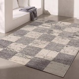 7' X 9' Gray and White Checkered Power Loom Distressed Area Rug - Homeroots - Flyclothing LLC