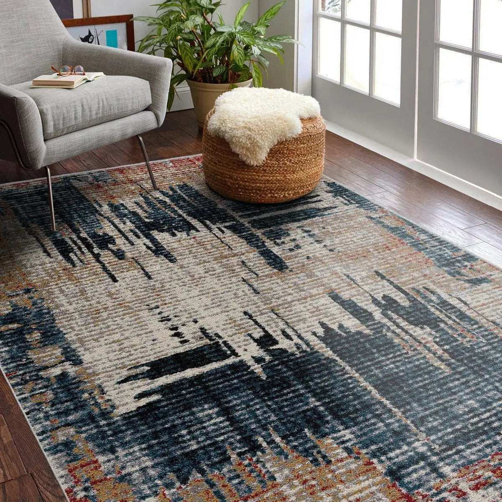 8' X 11' Blue And Ivory Abstract Area Rug - Homeroots - Flyclothing LLC