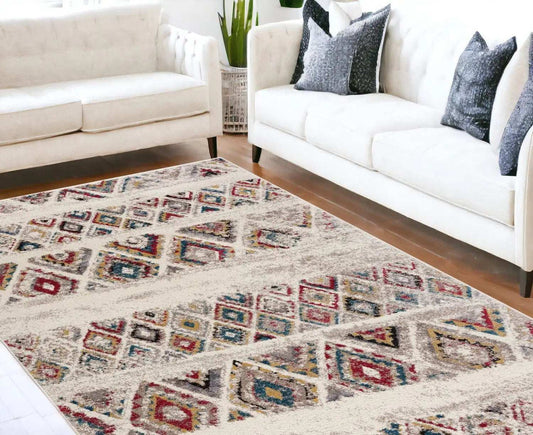 8' X 11' Cream Southwestern Area Rug - Homeroots - Flyclothing LLC