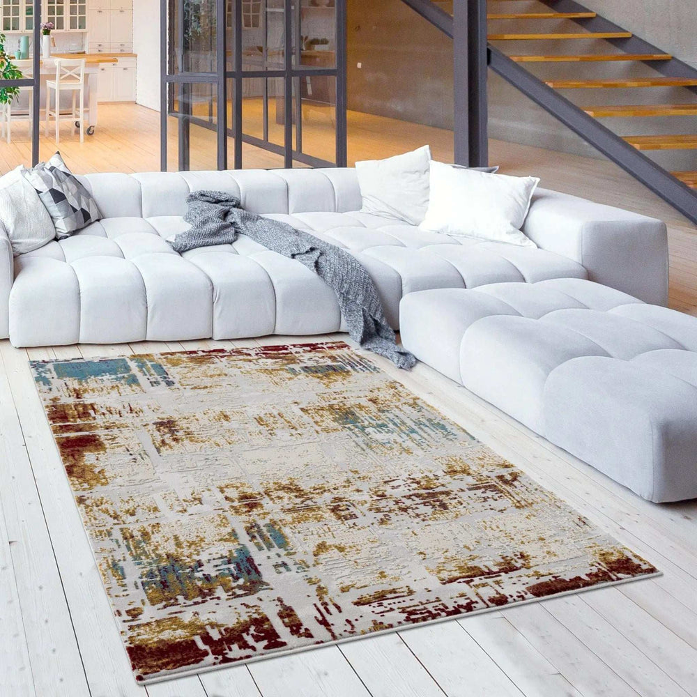 4' X 6' Abstract Beige And Gold Modern Area Rug - Homeroots - Flyclothing LLC