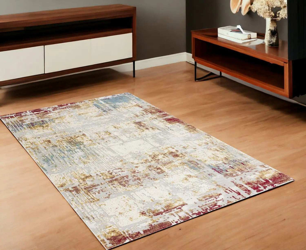 4' X 6' Abstract Beige And Gold Modern Area Rug - Homeroots - Flyclothing LLC