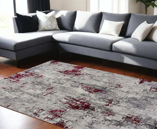 8' X 10' Red and Gray Modern Abstract Area Rug - Homeroots - Flyclothing LLC