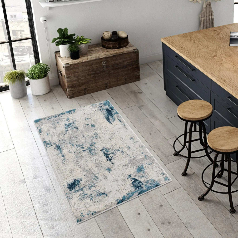 3' X 5' Blue And Ivory Abstract Strokes Area Rug - Homeroots - Flyclothing LLC