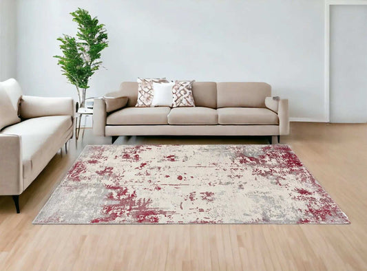 8' X 10' Red Abstract Dhurrie Area Rug - Homeroots - Flyclothing LLC