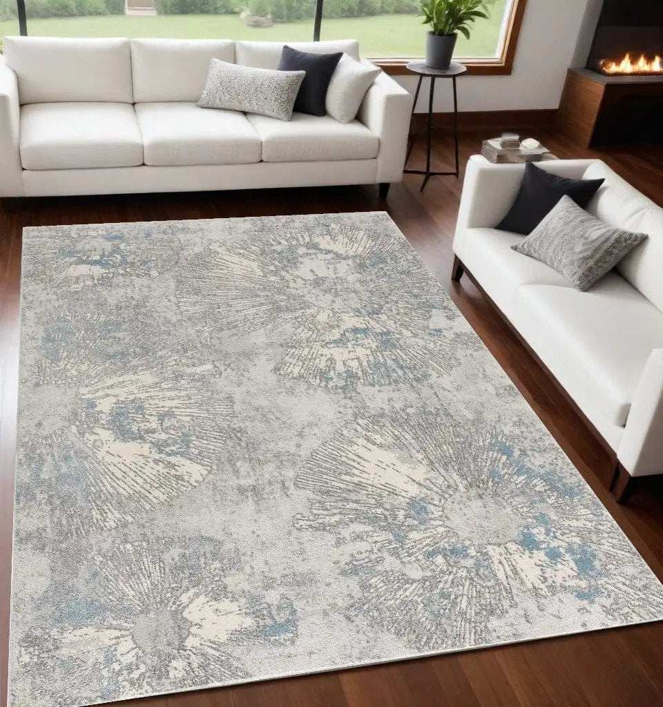 5' X 8' Blue Abstract Circular Motifs Area Rug - Homeroots - Flyclothing LLC