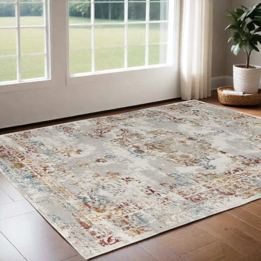 3' X 5' Gray And Beige Distressed Ornate Area Rug - Homeroots - Flyclothing LLC