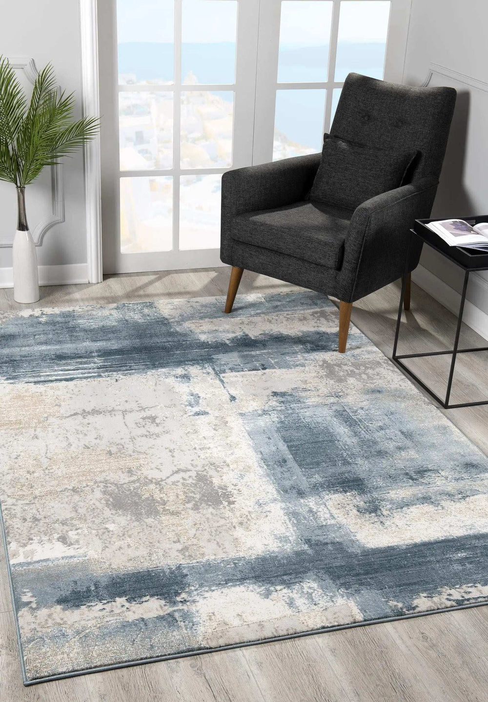 5' X 7' Blue And Ivory Abstract Dhurrie Area Rug - Homeroots - Flyclothing LLC