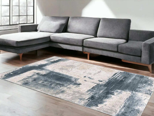 5' X 7' Blue And Ivory Abstract Dhurrie Area Rug - Homeroots - Flyclothing LLC