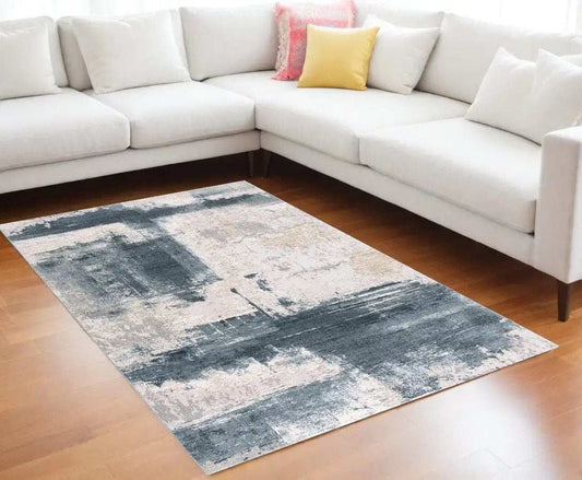 6' X 9' Blue And Ivory Abstract Dhurrie Area Rug - Homeroots - Flyclothing LLC