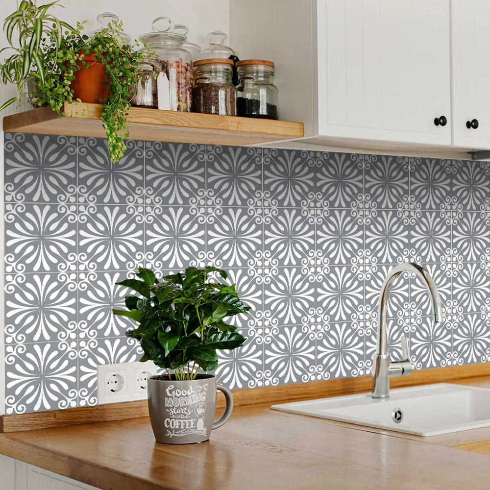 4" X 4" Gray And White Spire Peel And Stick Removable Tiles - Homeroots