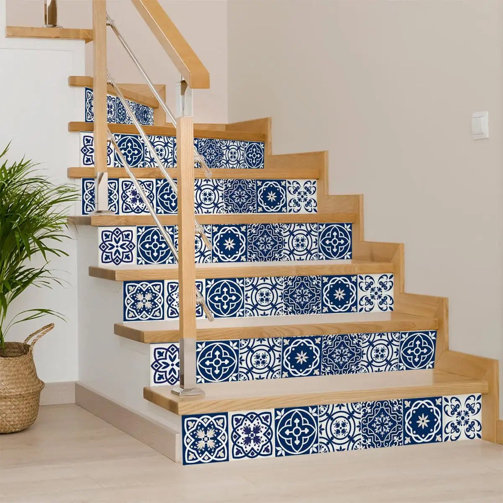 4" X 4" Midnight Blue And White Peel And Stick Removable Tiles - Homeroots - Flyclothing LLC