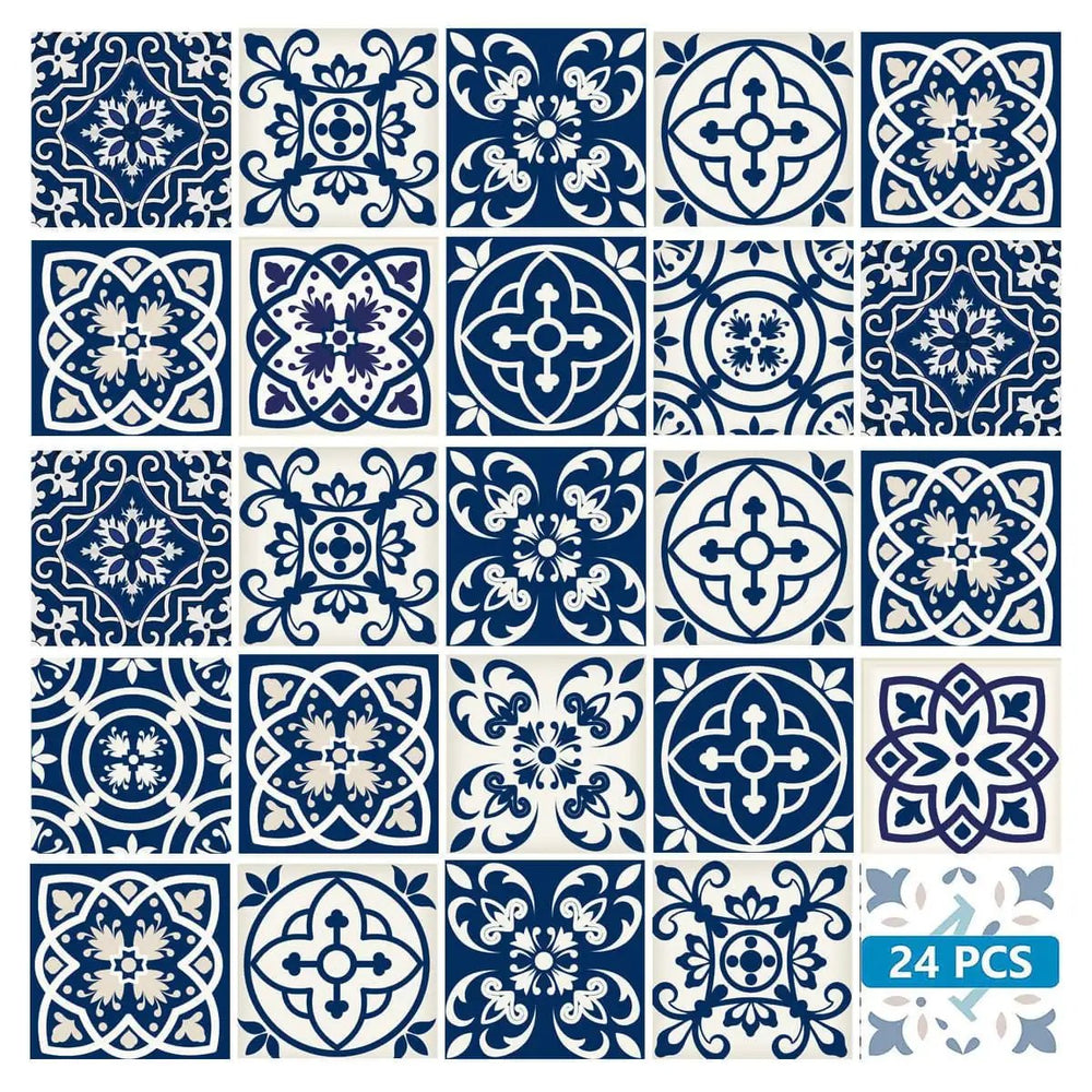 7" X 7" Midnight Blue And White Peel And Stick Removable Tiles - Homeroots - Flyclothing LLC