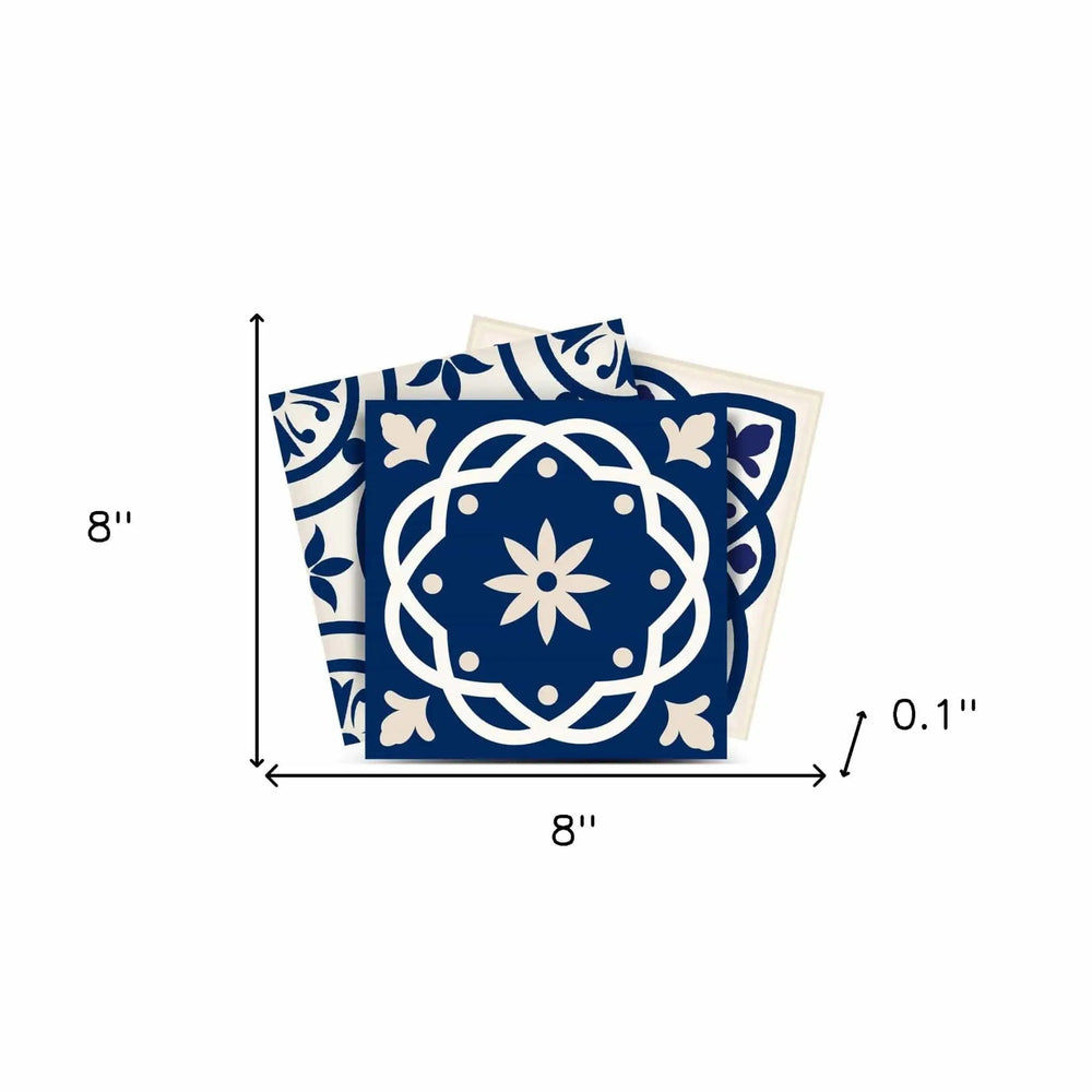 8" X 8" Midnight Blue And White Peel And Stick Removable Tiles - Homeroots - Flyclothing LLC