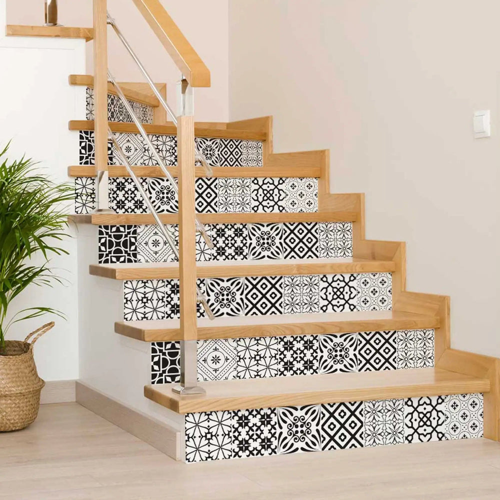 5" X 5" Black And White Mash Peel And Stick Removable Tiles - Homeroots