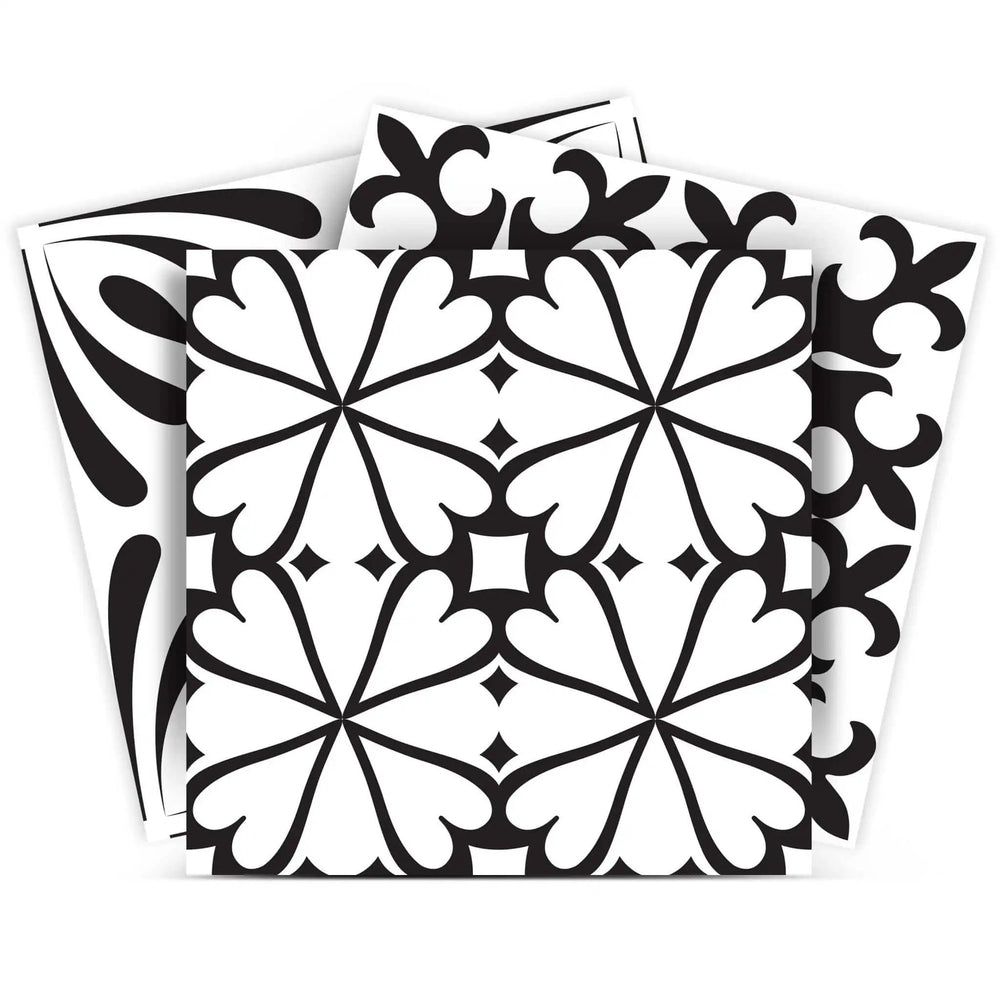 7" X 7" Black And White Mash Peel And Stick Removable Tiles - Homeroots