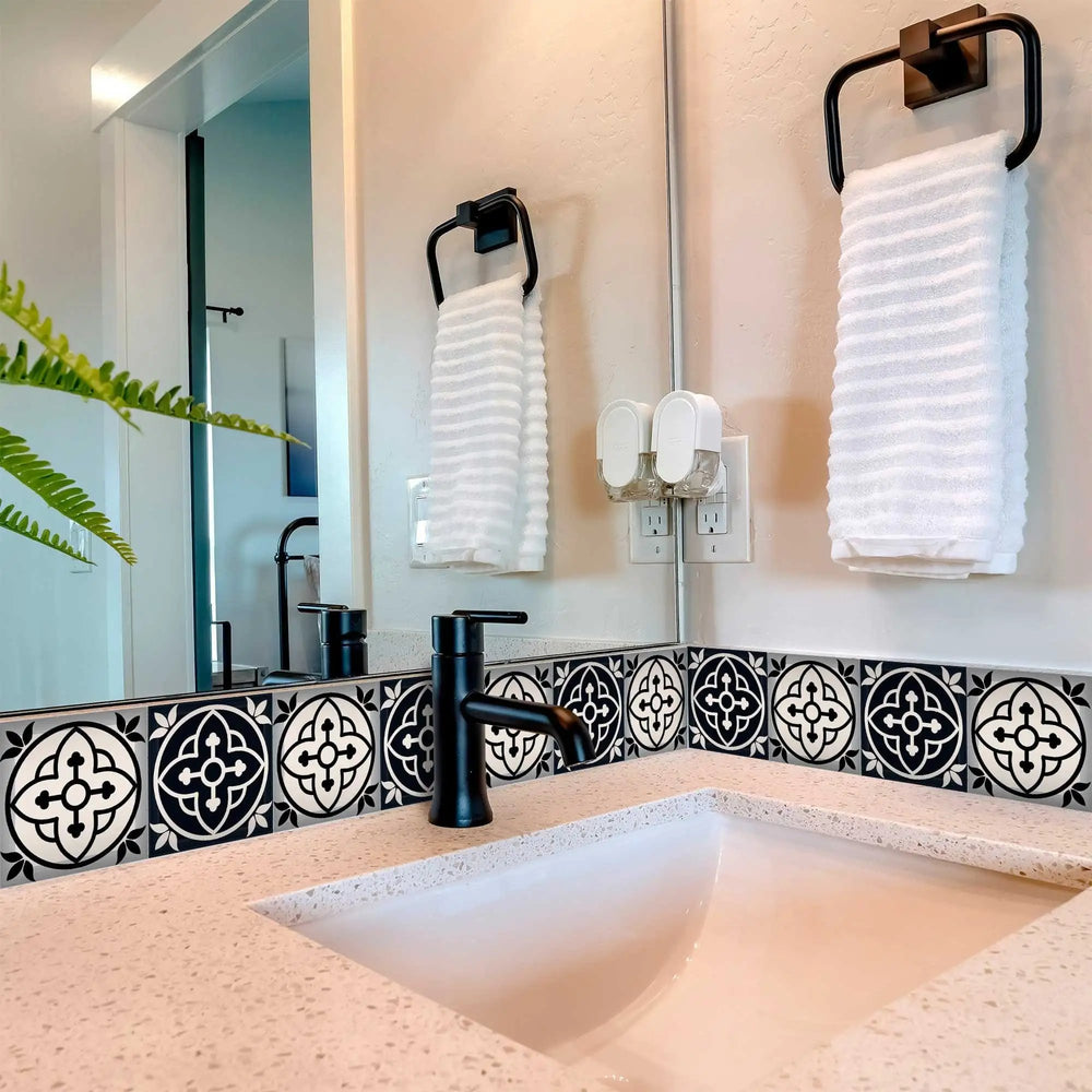 4" X 4" Black And White Rory Peel And Stick Removable Tiles - Homeroots