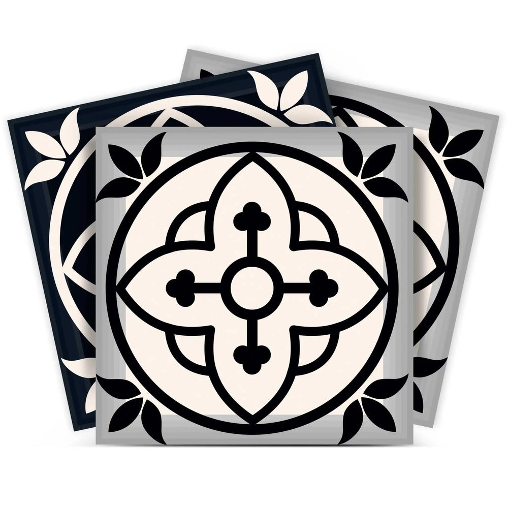 4" X 4" Black And White Rory Peel And Stick Removable Tiles - Homeroots