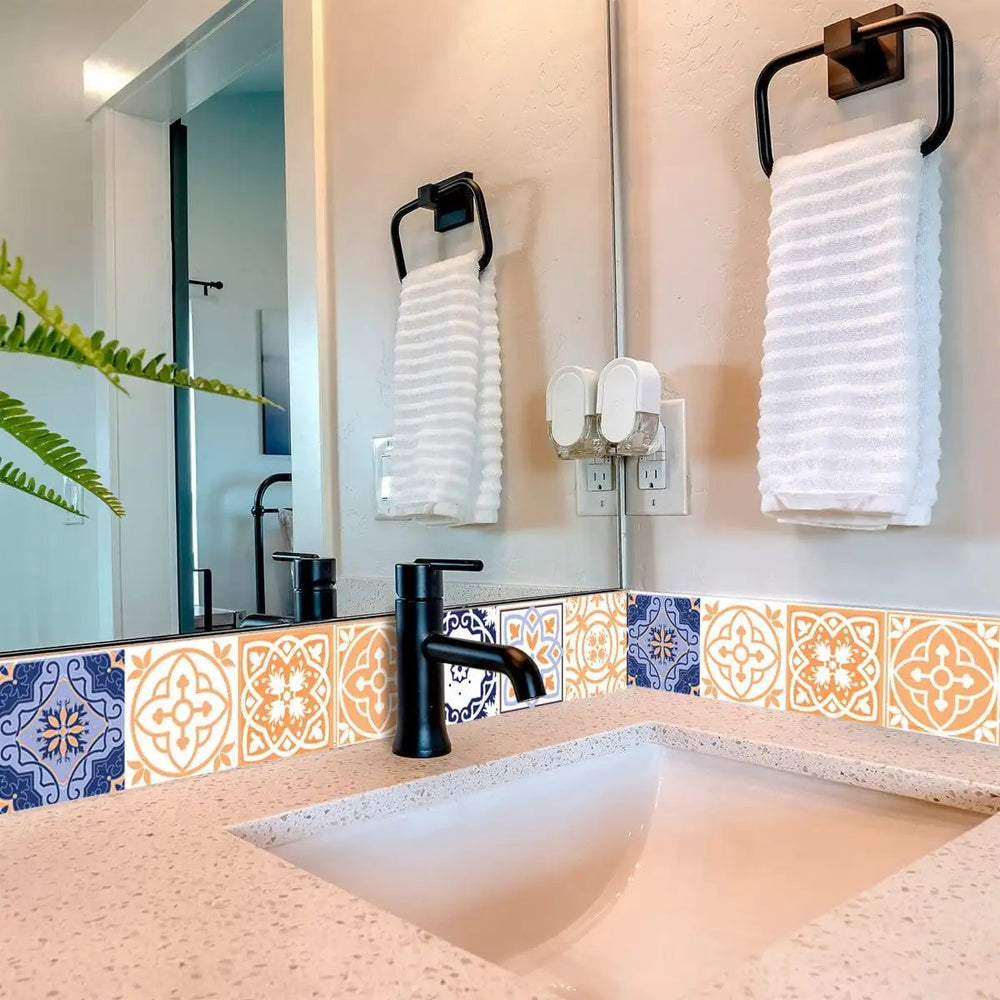 4" X 4" Yellow White And Blues Peel And Stick Removable Tiles - Homeroots