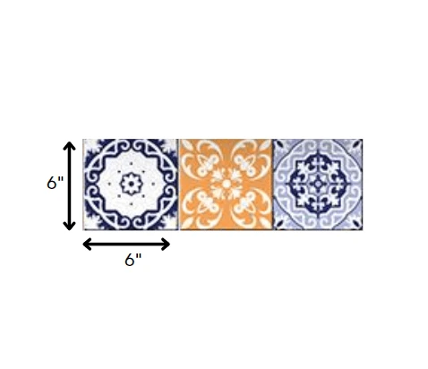 6" X 6" Yellow White And Blues Peel And Stick Removable Tiles - Homeroots