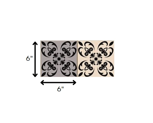 6" X 6" Light Grey And Cream Orchid Peel And Stick Removable Tiles - Homeroots