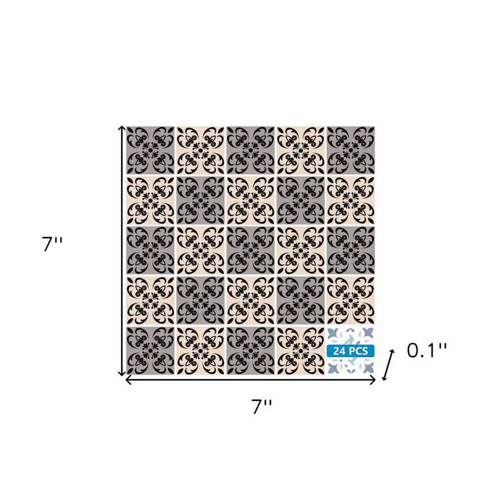 7" X 7" Light Grey And Cream Orchid Peel And Stick Removable Tiles - Homeroots