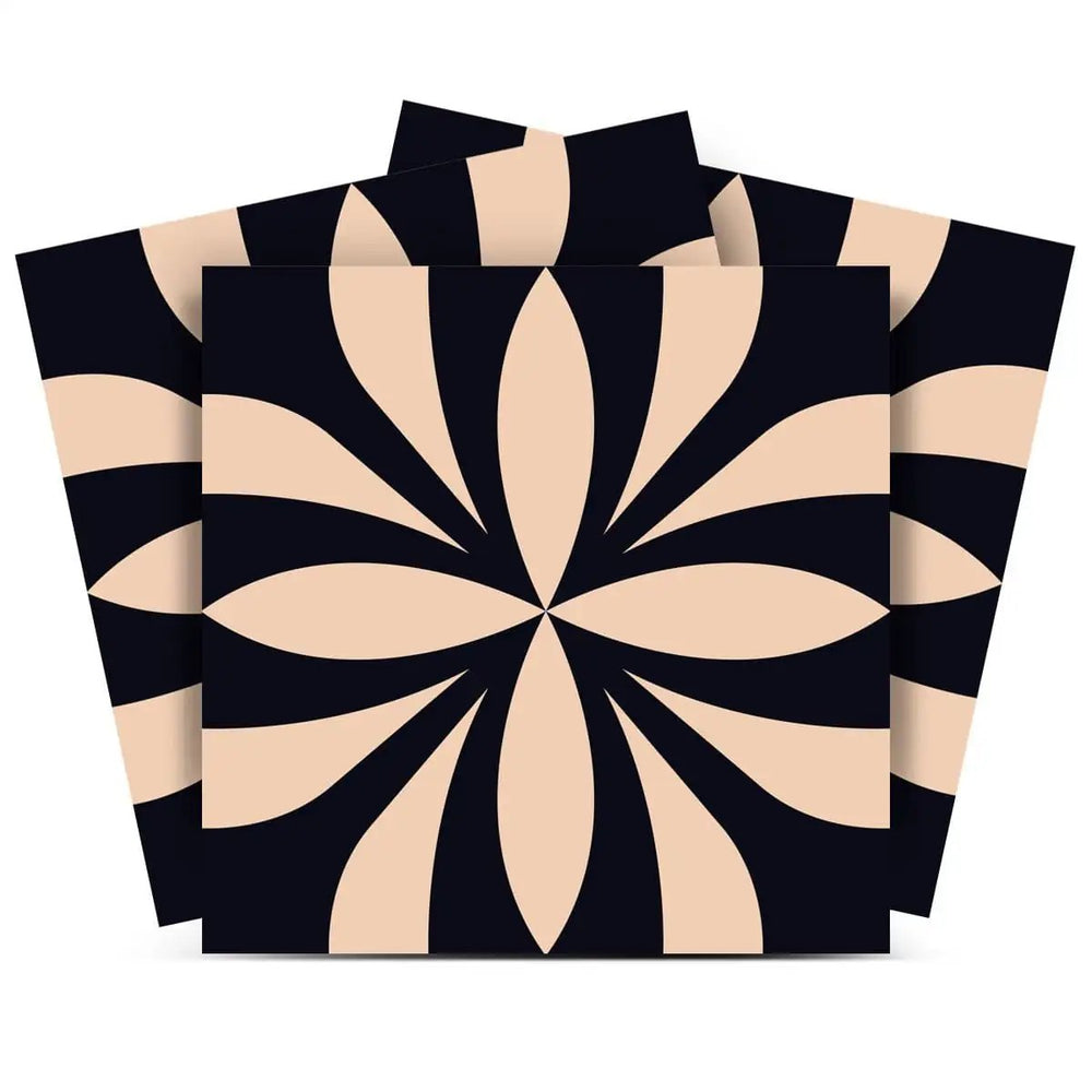 6" X 6" Intertwined Black And Cream Peel And Stick Removable Tiles - Homeroots