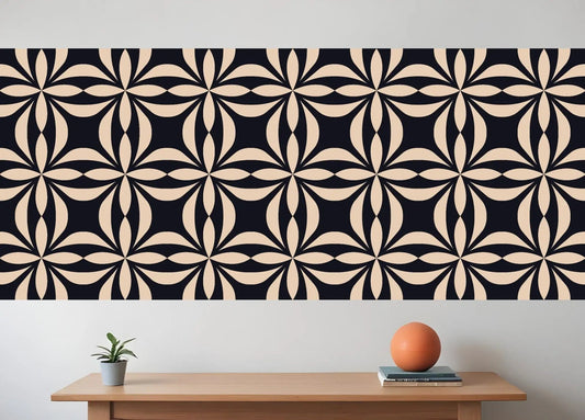 8" X 8" Intertwined Black And Cream Peel And Stick Removable Tiles - Homeroots