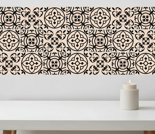 5" X 5" Cream And Black Mosaic Peel And Stick Removable Tiles - Homeroots