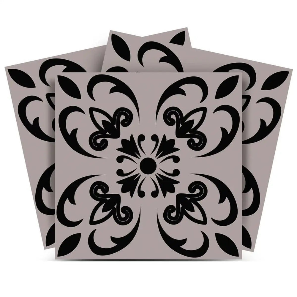 4" X 4" Black And White Orchid Peel And Stick Removable Tiles - Homeroots