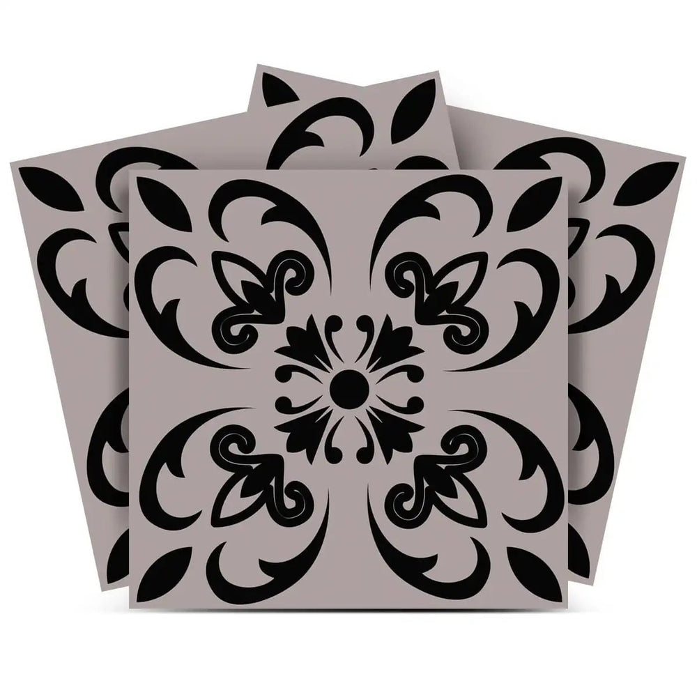 6" X 6" Black And White Orchid Peel And Stick Removable Tiles - Homeroots