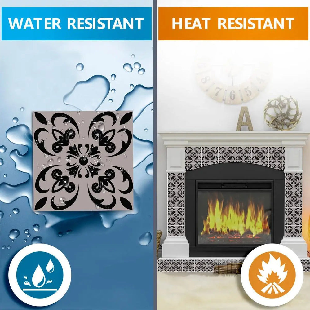 7" X 7" Black And White Orchid Peel And Stick Removable Tiles - Homeroots