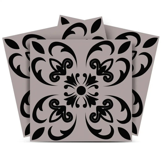 7" X 7" Black And White Orchid Peel And Stick Removable Tiles - Homeroots
