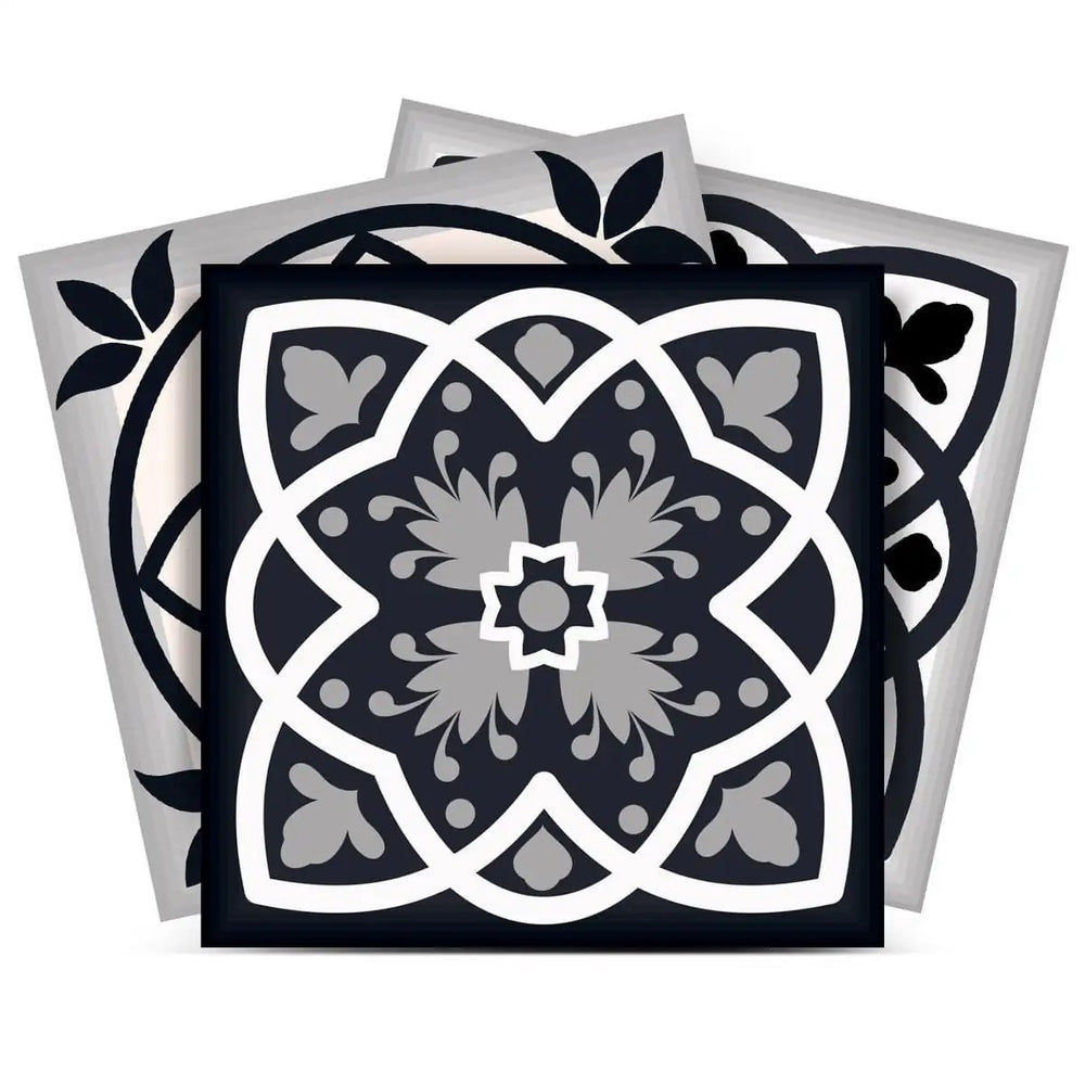 5" X 5" Black White And Tan Peel And Stick Removable Tiles - Homeroots